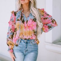 Дамска блуза с дълъг ръкав и флорален принт, снимка 9 - Блузи с дълъг ръкав и пуловери - 42775442
