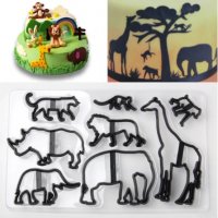 8 бр Зоо животни пластмасови резци печат форми украса фондан торта декор, снимка 1 - Форми - 23988119