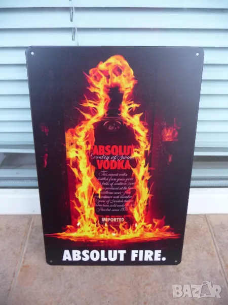 Метална табела водка Абсолют vodka Absolut fire огнена бутилка реклама бар, снимка 1