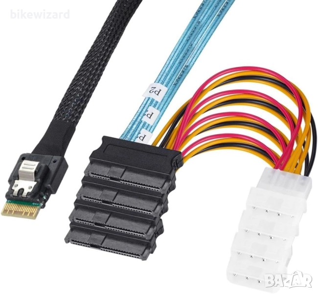 chenyang CY SFF-8654 4i 38Pin Slimline SAS 4.0 Host към 4 SAS 29Pin SFF-8482 Target Hard Disk Fanout, снимка 1