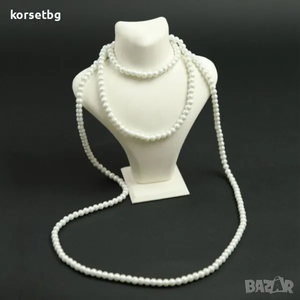 Елегантен Дълъг Бял Перлен Гердан 180 см, Изкуствени Перли, модел 20085-180, снимка 1