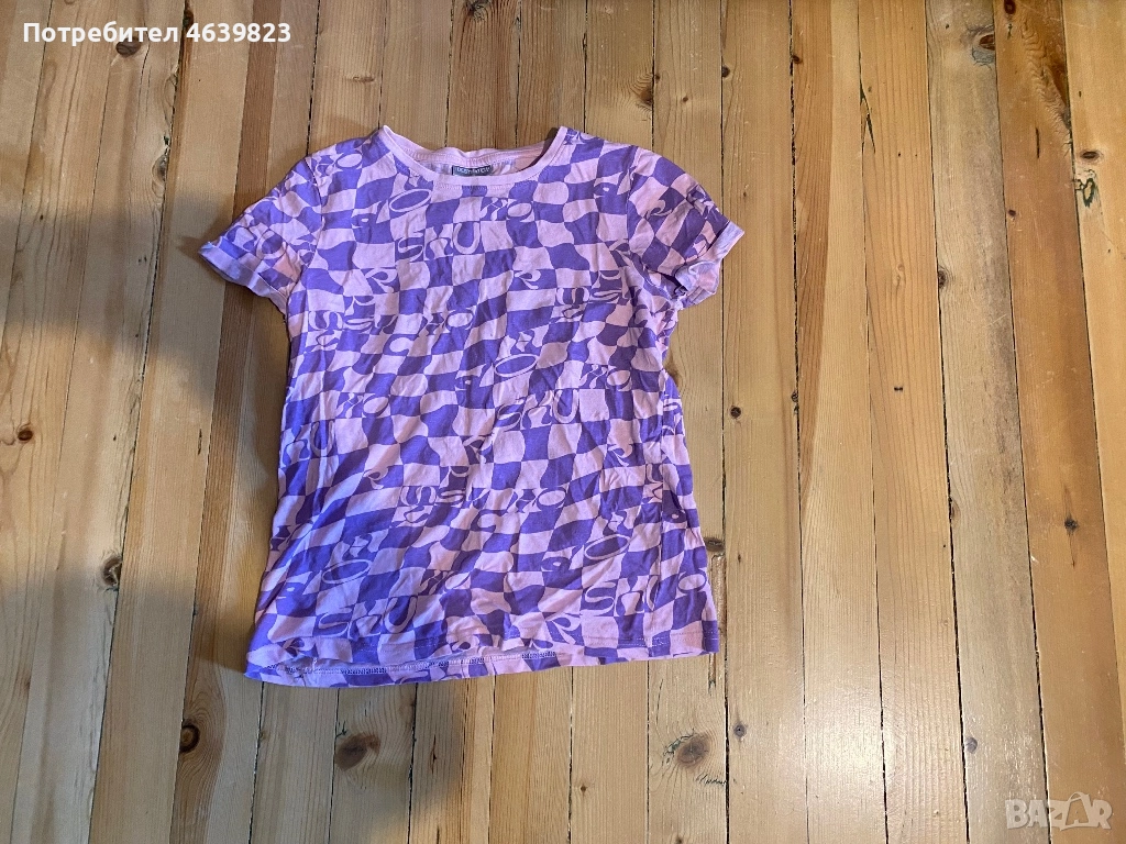 Лилава дамска тениска на карета, снимка 1