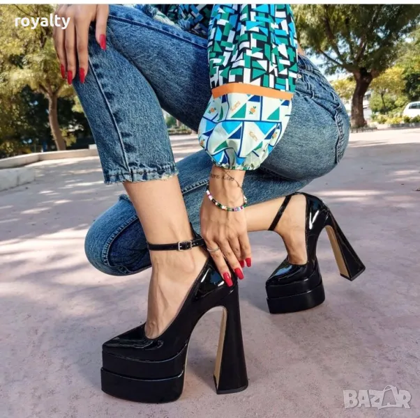 Обувки на ток - черен лак , снимка 1