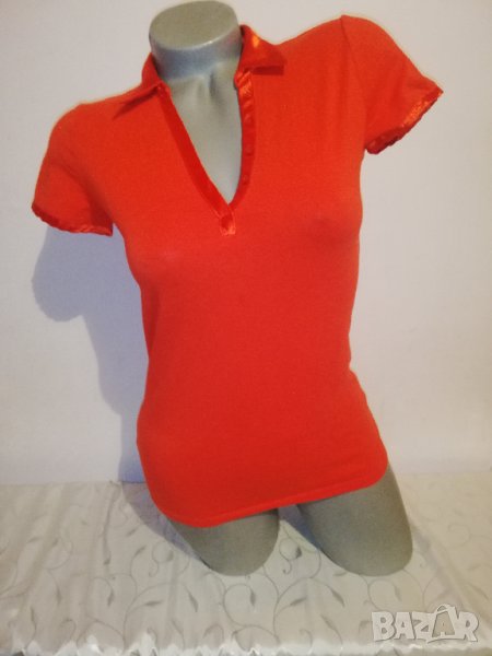  Червена блуза със сатенена яка Esprit р-р М , снимка 1