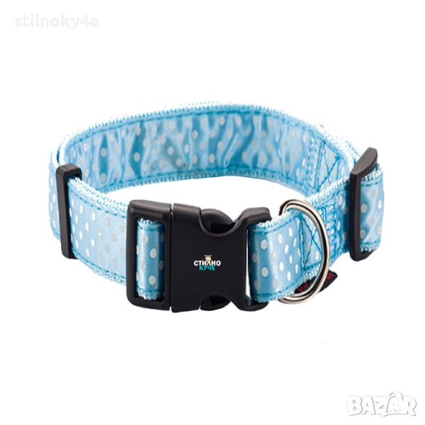 Нашийник за куче в син цвят и принт на точки Кучешки нашийник Кучешки нашийници Нашийници за куче, снимка 1