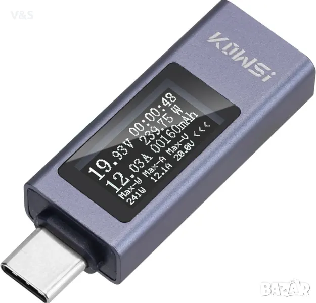 USB C Power Meter USB C тестер, USB мултицет 4-30V 0-12A Напрежение Ток Капацитет Енергия Мощност Ци, снимка 1