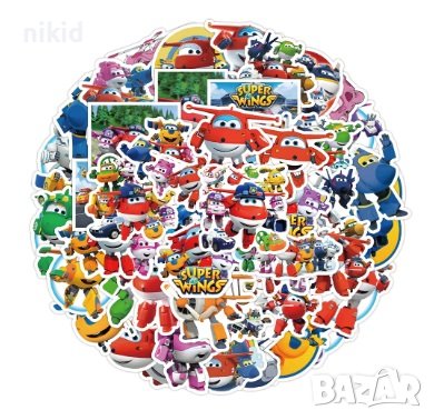 50 бр super wings самозалепващи лепенки стикери за украса декор картонена торта ръчна изработка, снимка 1