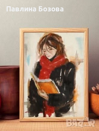 ,,В очакване ,,Миниатюра картина Акварел , снимка 1