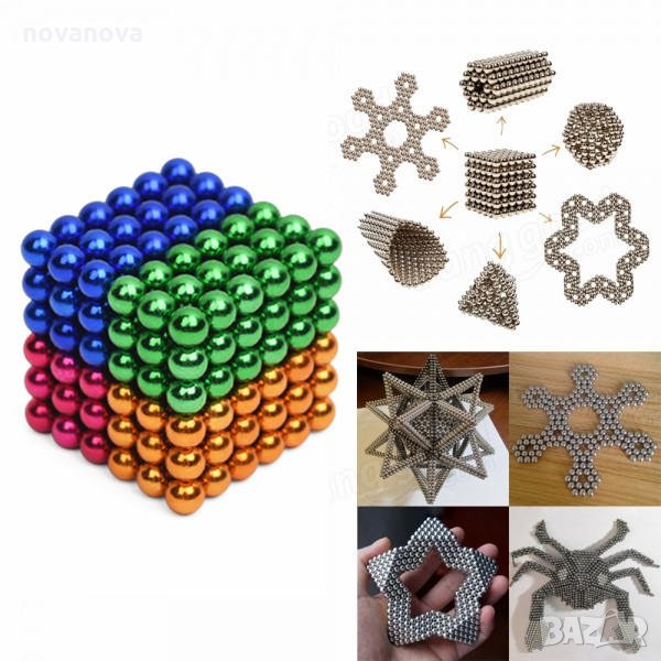 216 Магнитни Топчета (сфери) цветни  5 мм, в метална кутия, снимка 1