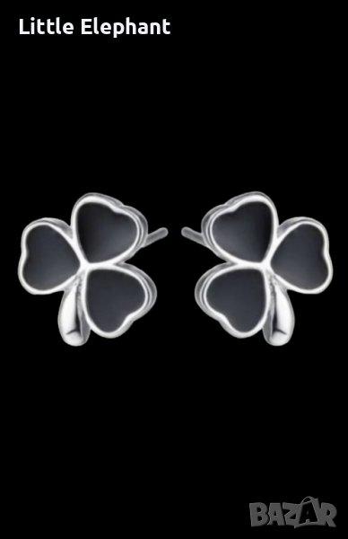 Сребърни обеци детелини,black/ нови, снимка 1