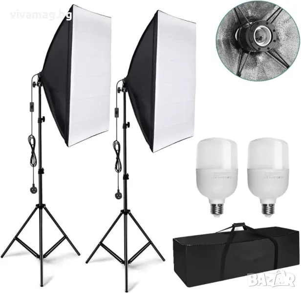 Kомплект софтбоксове за студийно осветление с двуцветни крушки 135W, снимка 1