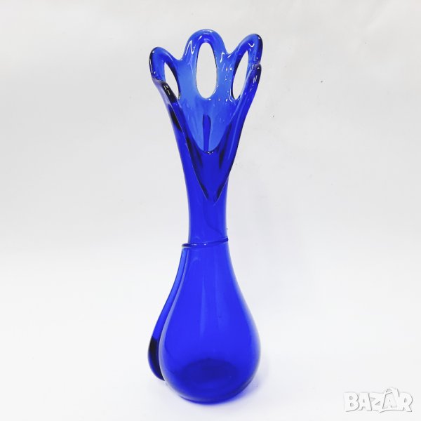 Ваза от кобалтово синьо стъкло, синя(13.3), снимка 1