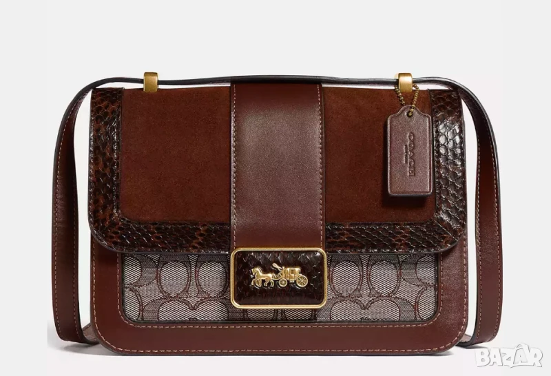 Луксозна Чанта за рамо COACH  Alie от жакард с детайл от змийска кожа , снимка 1