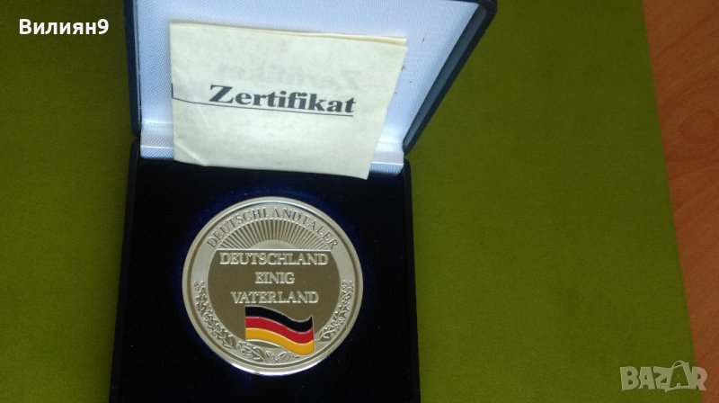 Сребро 999 Медал Германия Талер с цветно знаме 1990 , снимка 1