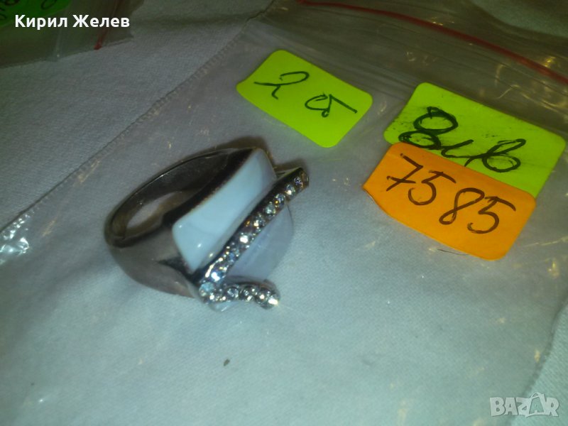 ПОСРЕБРЕН АРТ ДАМСКИ ПРЪСТЕН СЕДЕФ и ЦИРКОН 7585, снимка 1