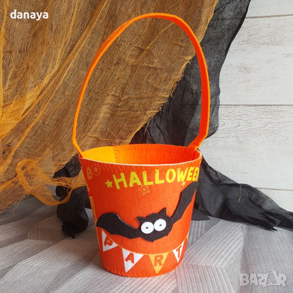 3140 Halloween кошничка за лакомства с декорация прилеп, снимка 1