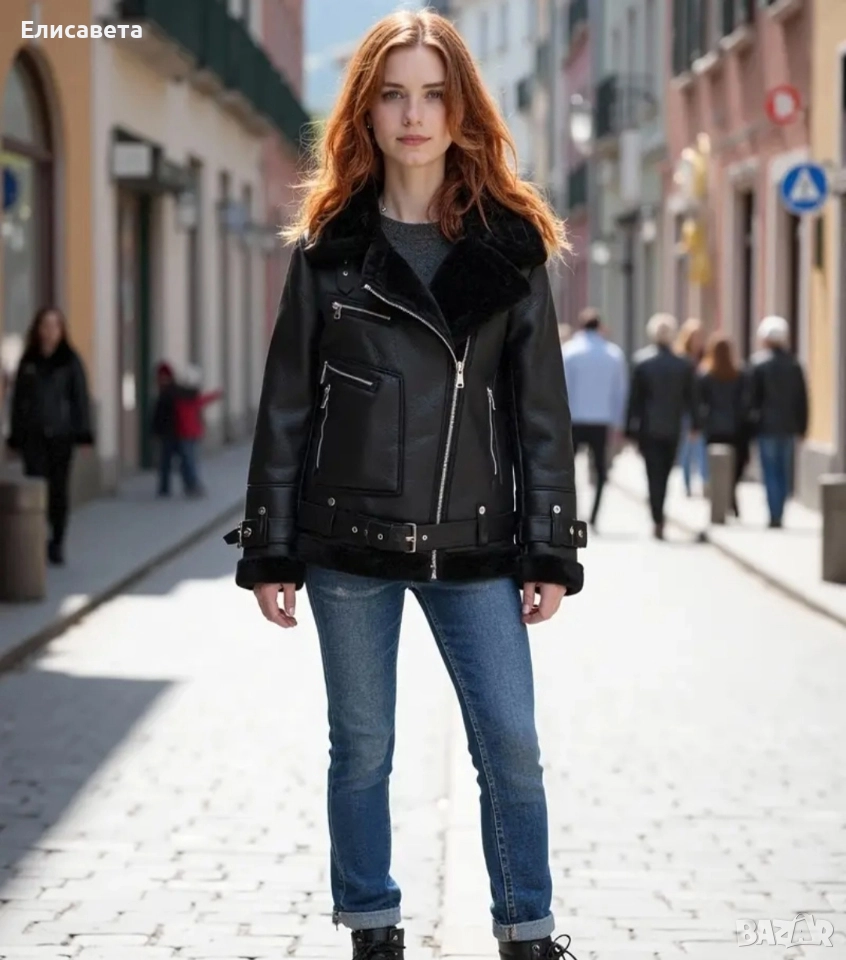 Дамско зимно модерно кожено яке , снимка 1