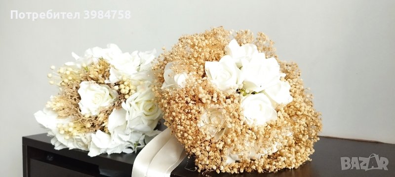 свадбен букет,кутия за дарения,корона,цвете за младоженец, снимка 1