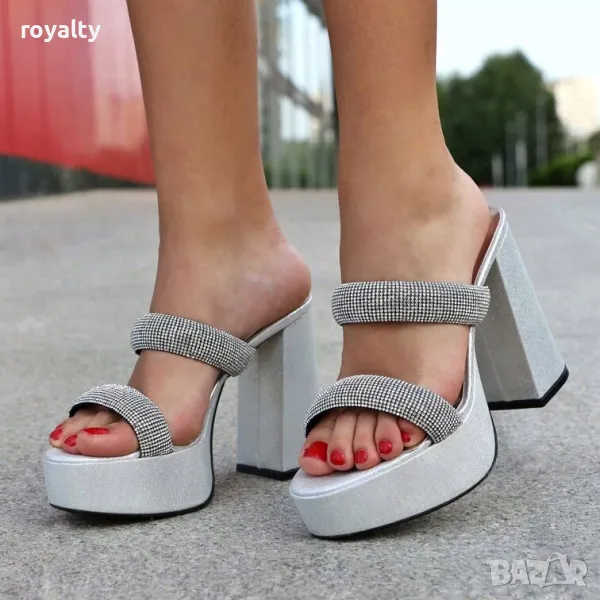 Чехли на ток - сребрист сатен, снимка 1