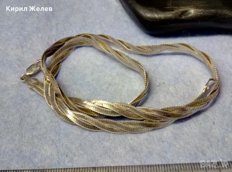 НЕЖНО ЛЕНТОВИДНО СРЕБЪРНО КОЛИЕ СРЕБРО 925 MADE in ITALY с БЯЛА ПОЗЛАТА - ЧАСТ от КОМПЛЕКТ 50139, снимка 1