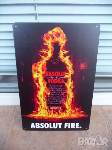 Метална табела водка Абсолют vodka Absolut fire огнена бутилка реклама бар