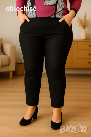 Черен бляскав клин панталон /макси размери/, снимка 3 - Панталони - 51697541