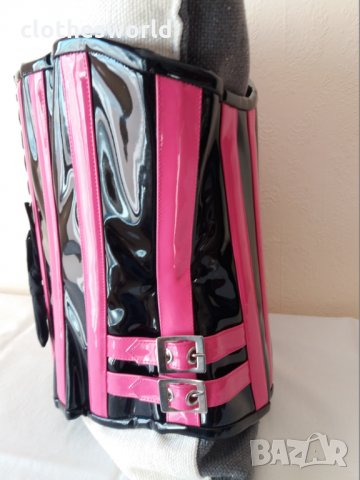 Лачен корсет под бюста в черно и розово Busk с метални банели, снимка 5 - Корсети, бюстиета, топове - 35025250