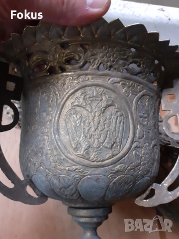 Чифт страхотни стари големи месингови кандила двуглав орел, снимка 3 - Антикварни и старинни предмети - 53270201