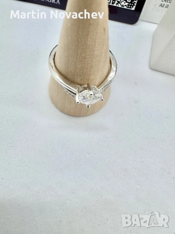 Сребърен пръстен с мойсанит (Диамант) 1 карат, снимка 6 - Пръстени - 54152340