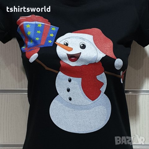 Нова дамска коледна тениска с дигитален печат Снежко, Снежен човек, снимка 2 - Тениски - 31116106