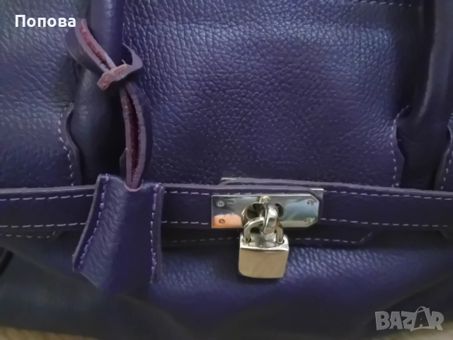 Италианска  лилава чанта  естествена кожа, снимка 6 - Чанти - 52372006