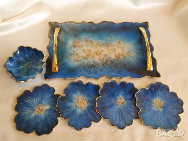 Поднос за сладки на 3 етажа и подложки за чаши, снимка 2 - Прибори за хранене, готвене и сервиране - 34827361