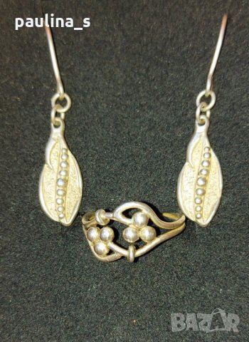 Винтидж / Античен сребърен комплект обеци и пръстен - проба 925 - СБХ, снимка 6 - Бижутерийни комплекти - 29435950