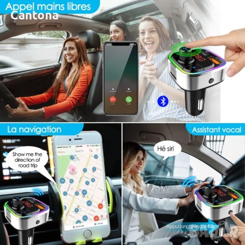 FM трансмитер Bluetooth 5.0, Волтметър, 6 LED светлини,  Dual USB QC3.0, Siri, Google, снимка 3 - Аксесоари и консумативи - 42346152