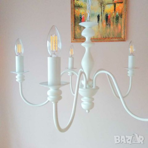 Винтидж класика-бял полилей за хол,всекидневна ,шаби шик лампа,модерно осветление, снимка 2 - Полилеи - 22892010