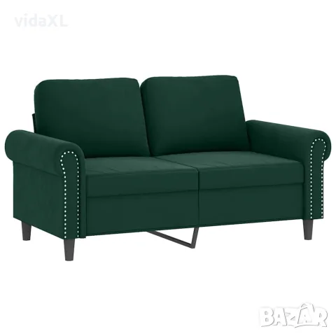 vidaXL Комплект дивани 3 части с възглавници, тъмнозелен, кадифе, снимка 3 - Дивани и мека мебел - 56146768