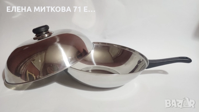 Уок тиган от неръждаема стомана с две дръжки, снимка 2 - Съдове за готвене - 52861062
