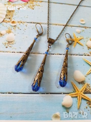 Разкошен комплект бижута в кралско синьо и филигранни орнаменти в цвят бронз , снимка 4 - Бижутерийни комплекти - 37604964