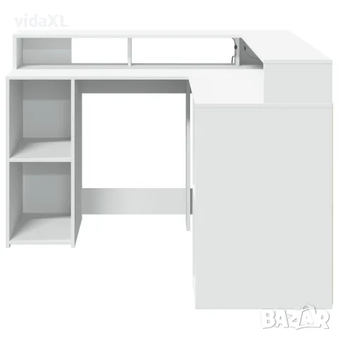 vidaXL Бюро с LED осветление, бяло, 130x130x91 см, инженерно дърво, снимка 6 - Бюра - 56147019