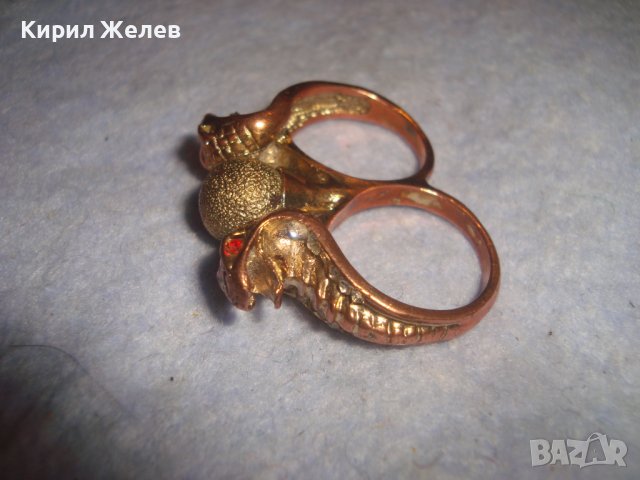 СТАР ЗМИЕВИДЕН ЕГИПЕТСКИ РЕТРО СТИЛ ПОЗЛАТЕН МЕСИНГОВ ПРЪСТЕН ДВОЕН РЯДЪК 20841, снимка 16 - Пръстени - 37514390