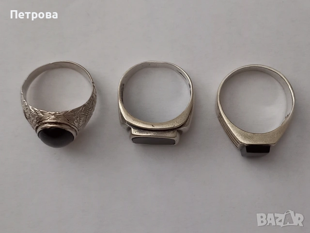 Три сребърни мъжки пръстена с черен камък, снимка 2 - Пръстени - 53887608