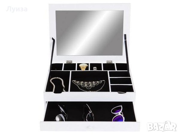 Страхотна и много голяма кутия за бижута с огледало-бяло дърво!