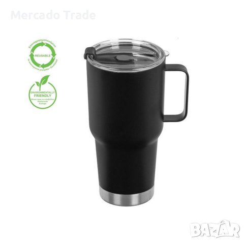Термос с дръжка и прозрачен капак Mercado Trade, 845 мл, Черен, снимка 1 - Чаши - 44462470