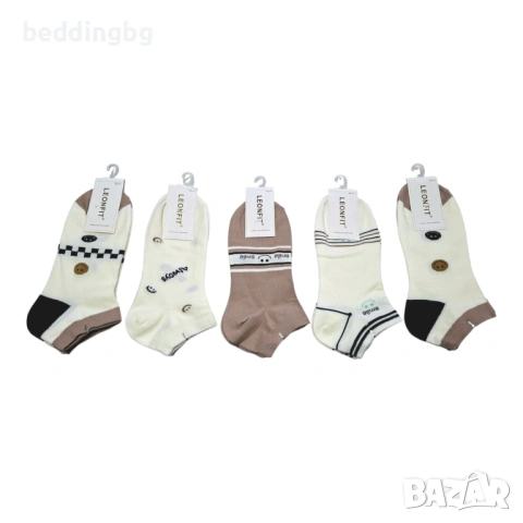 Комплект 5 чифта дамски памучни чорапи LEONFIT – Свежи и комфортни, снимка 2 - Други - 53934445