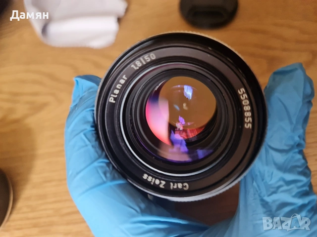 Обектив Carl Zeiss Planar 50mm f1.8 + адаптер QBM, снимка 2 - Обективи и филтри - 54080140