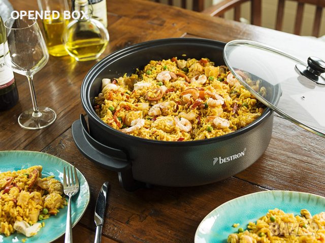 Електрически тиган Bestron Electric Party Pan XXL Multifunctional Frying Pan Diameter 40 cm, снимка 4 - Съдове за готвене - 38065946