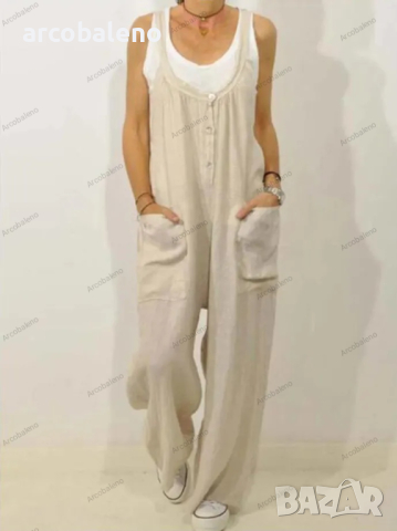 Дамски гащеризон с джобове и плътна еластична лента с копчета. Големи размери, 2цвята , снимка 2 - Гащеризони - 44929259