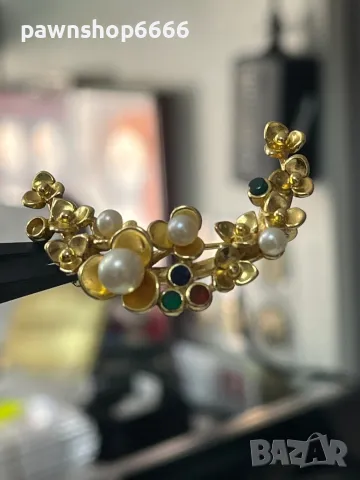 Сребърна брошка с позлата , снимка 6 - Антикварни и старинни предмети - 49986438