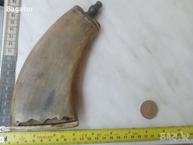 Стара хайдушка рогова барутница,силях,пушка,пищов,фишеклък, снимка 10 - Антикварни и старинни предмети - 51030224