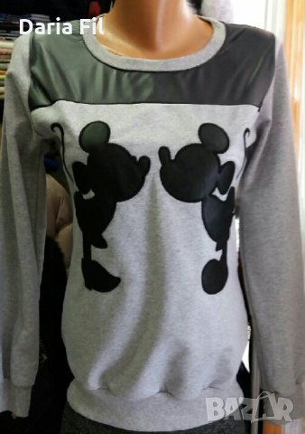 Удължена светлосива блуза с Мики и Мини Маус 